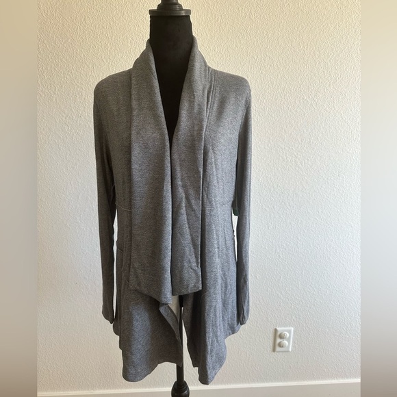 Calvin Klein Open Front Jacket waterfall knit Grey jacket Cardigan size L - Picture 1 of 8